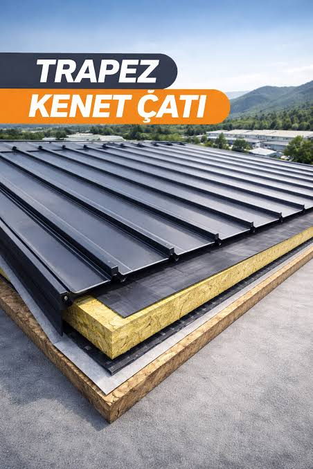 Çatı izolasyon kesiti — kenet panel altında taş yünü yalıtım katmanı ve su bariyeri